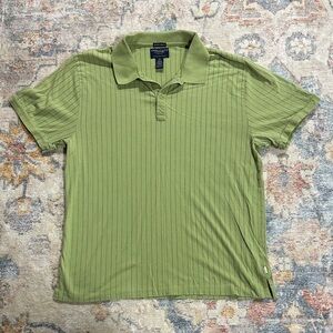 American Eagle XXL Green Pinstripe Polo Shirt Vintage Slim Fit Short Sleeve